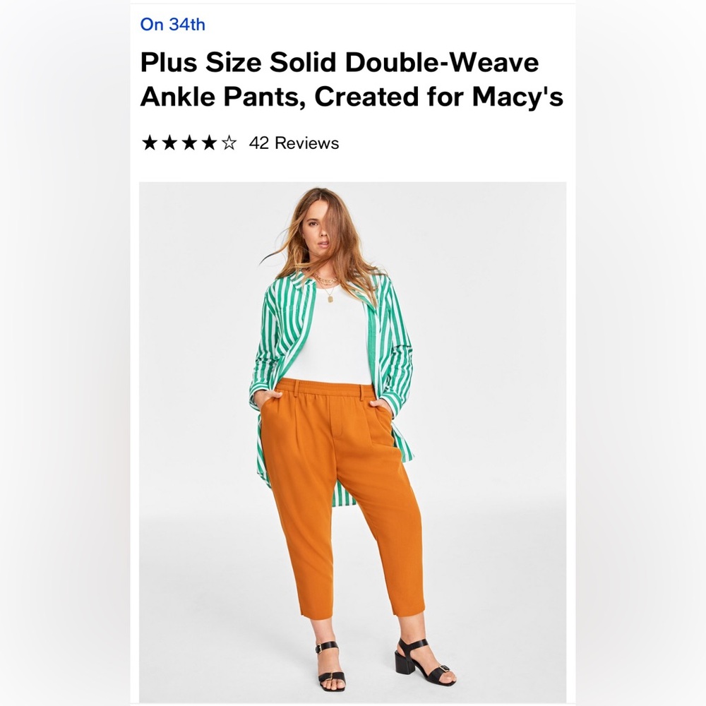 Plus Size Solid Double-Weave Ankle Pants,
